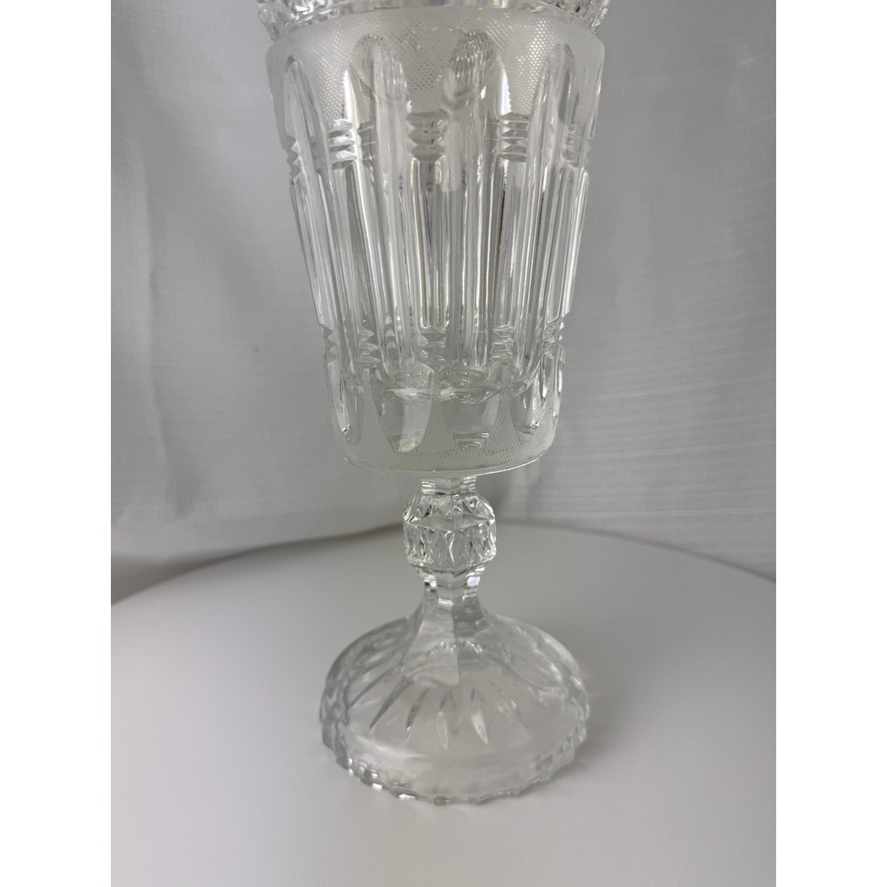 Vintage Crystal Lidded Pedestal Compote Dish 17.5" Clear Glass Apothecary Jar EX